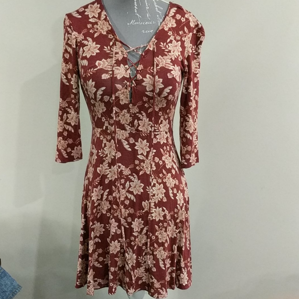 Forever 21 soft cross tie front long sleeve dress